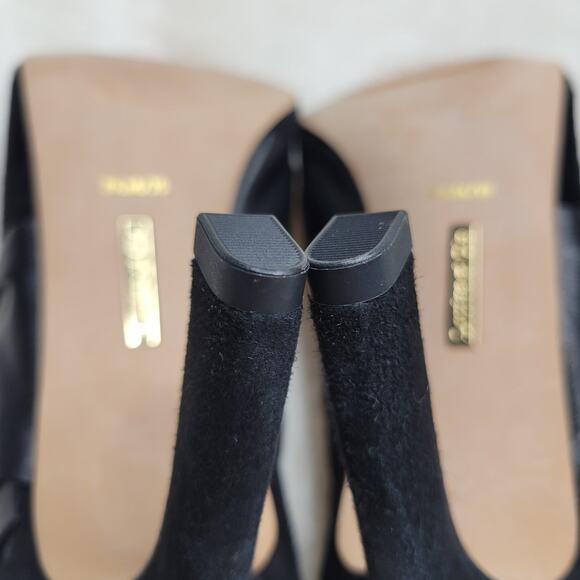 Louis et Cie Idola Suede Leather Bow Peep Toe High Heeled Gold Zip Bootie✨️8.5 - Picture 12 of 16